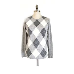 CHARTER CLUB CASHMERE ARGYLE METALLIC SWEATER WOMENS SIZE M GREAT CONDITION